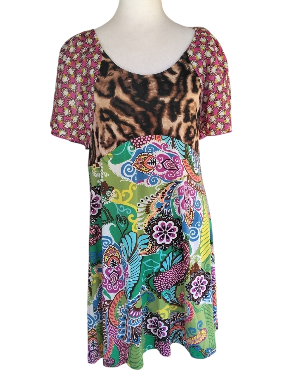 Uncle Frank Flutter‎ Sleeve Mixed Print Quirky Mini Dress Paisley Size Small